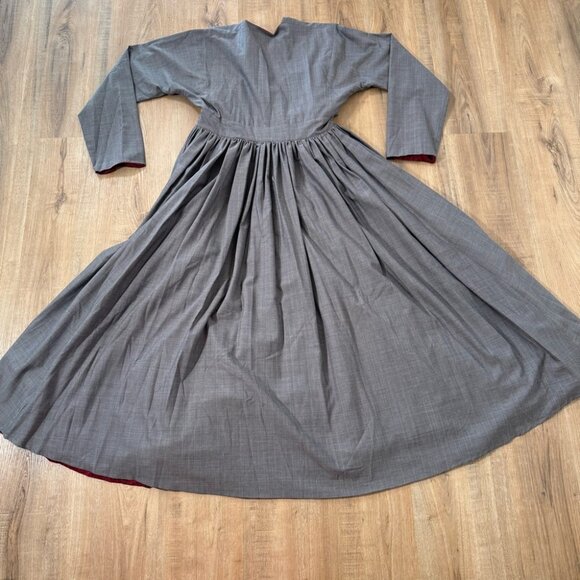 Eskandar Grey Plaid Wool Maxi Dress Long Sleeve Modest Long Sleeve Sz 1 = US 10 - Picture 4 of 12